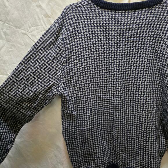 J Crew blue gray houndstooth lambs wool blend knit crewneck sweater mens large - Picture 10 of 10